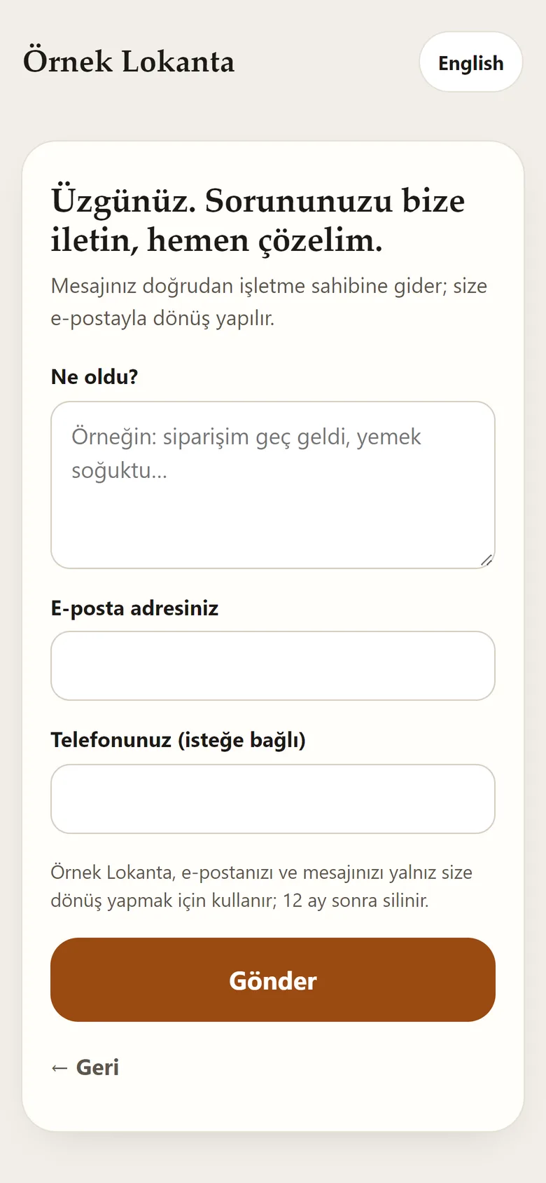 Hayır diyen misafirin işletmeye yazdığı form: ne oldu, e-posta, telefon